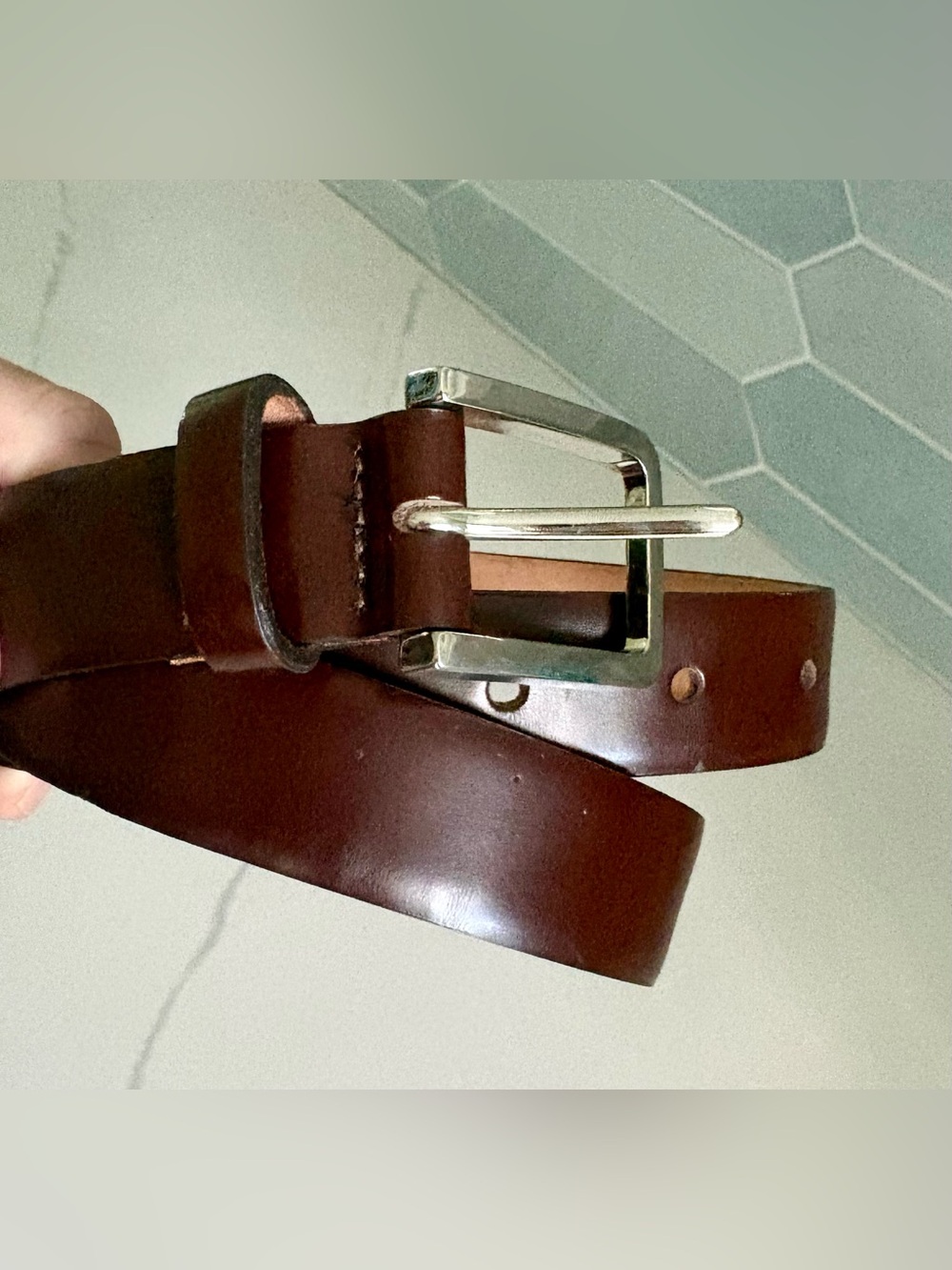 American Eagle Womens Brown Leather Belt Silver Buckle Eagle Logo Casual Size S